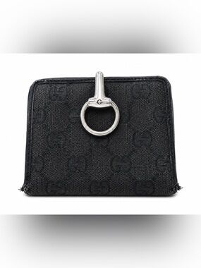 Gucci Black Canvas Wallet with Silver Ring Accent